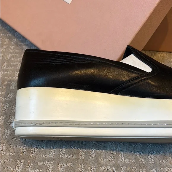 Miu Miu Black Slip-On Skater Platform Sneakers with Silver-Toned Tips - 39.5 - Picture 2 of 14